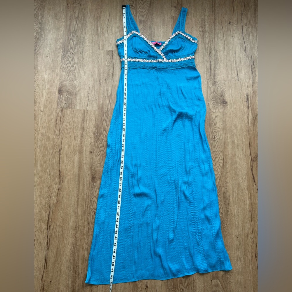 Betsey Johnson Teal Empire Waist Maxi Dress Floral Trim Size M - Picture 8 of 8